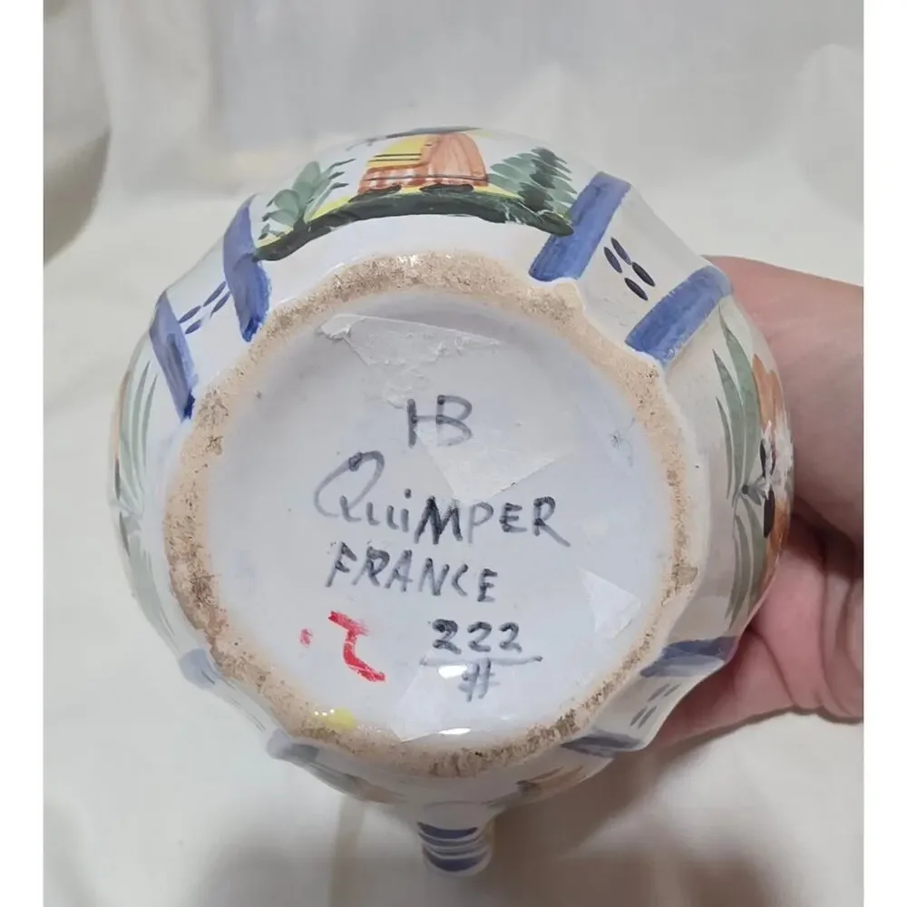 Vintage Hand Painted Quimper France Faience Cream Pitcher #222 Breton Woman flor